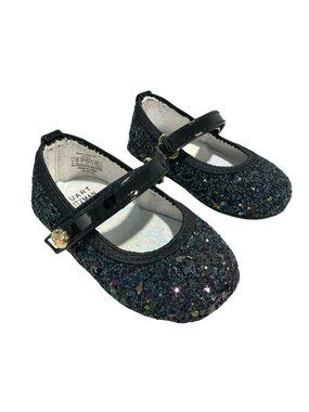 Stuart Weitzman Baby Girls Black Glitter Mary Jane Shoes With Box Size 1